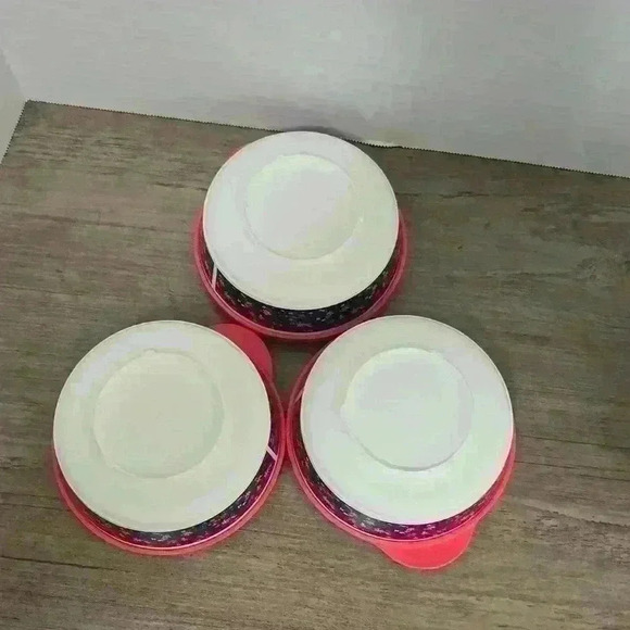 3 Tupperware twist, stack  & store 7641A & 7766A 350ml floral pattern peachy lid - Picture 3 of 7